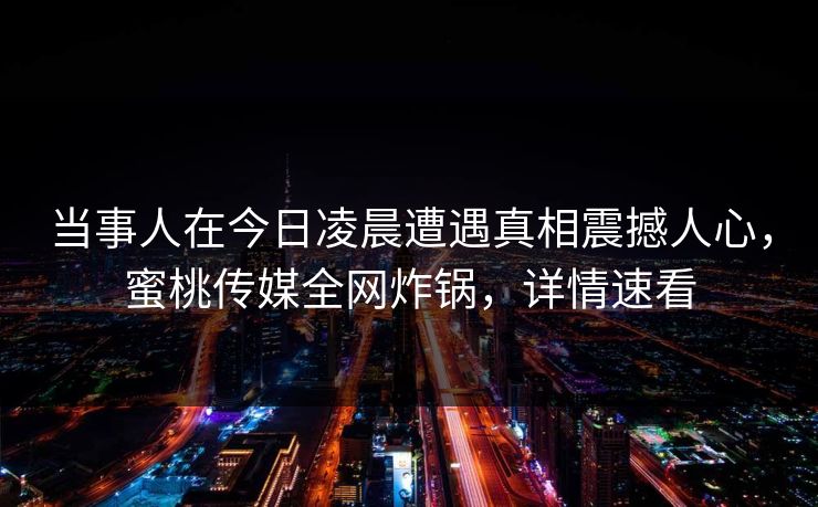 当事人在今日凌晨遭遇真相震撼人心，蜜桃传媒全网炸锅，详情速看