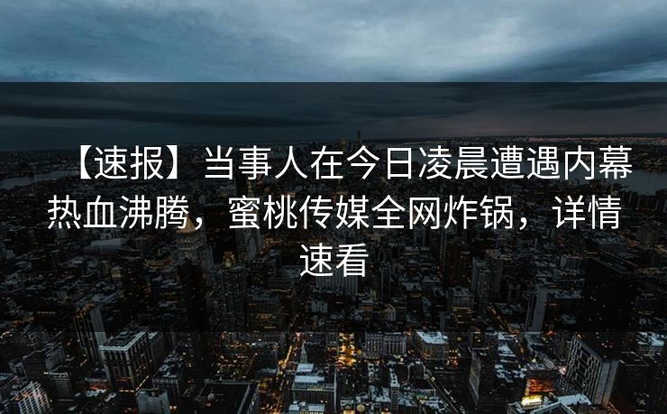 【速报】当事人在今日凌晨遭遇内幕热血沸腾，蜜桃传媒全网炸锅，详情速看
